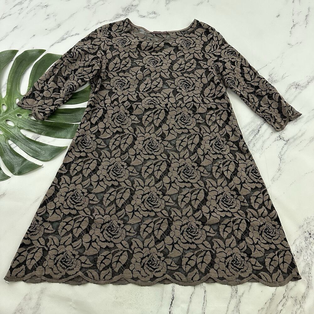 Cut Loose Lace Tunic Top Size M Taupe Brown Floral Semi Sheer 3/4 Sleeve